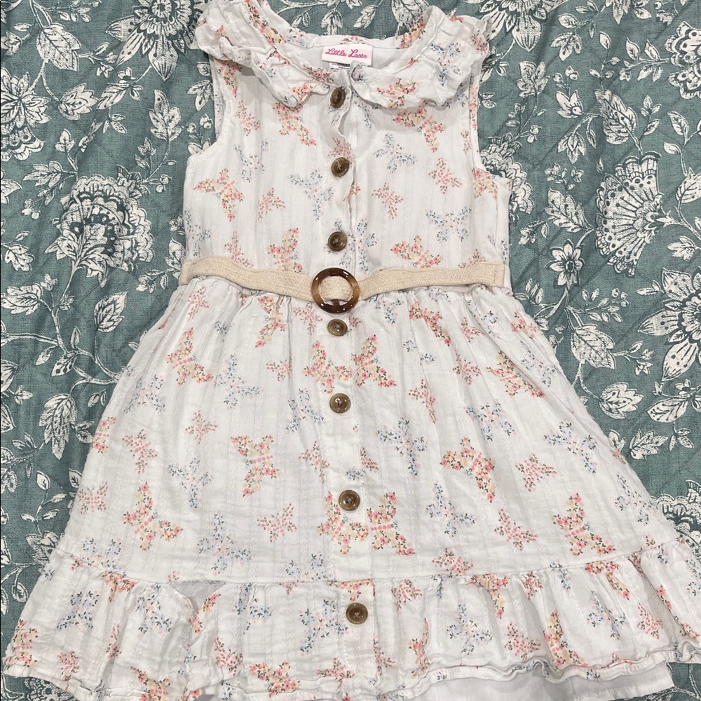 Little Lass White Floral Button Dress